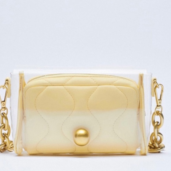 ZARA unique bag in bag Shoulder bag in gorgeous yellow with Gold chain 🔥🔥🔥 - Picture 9 of 11